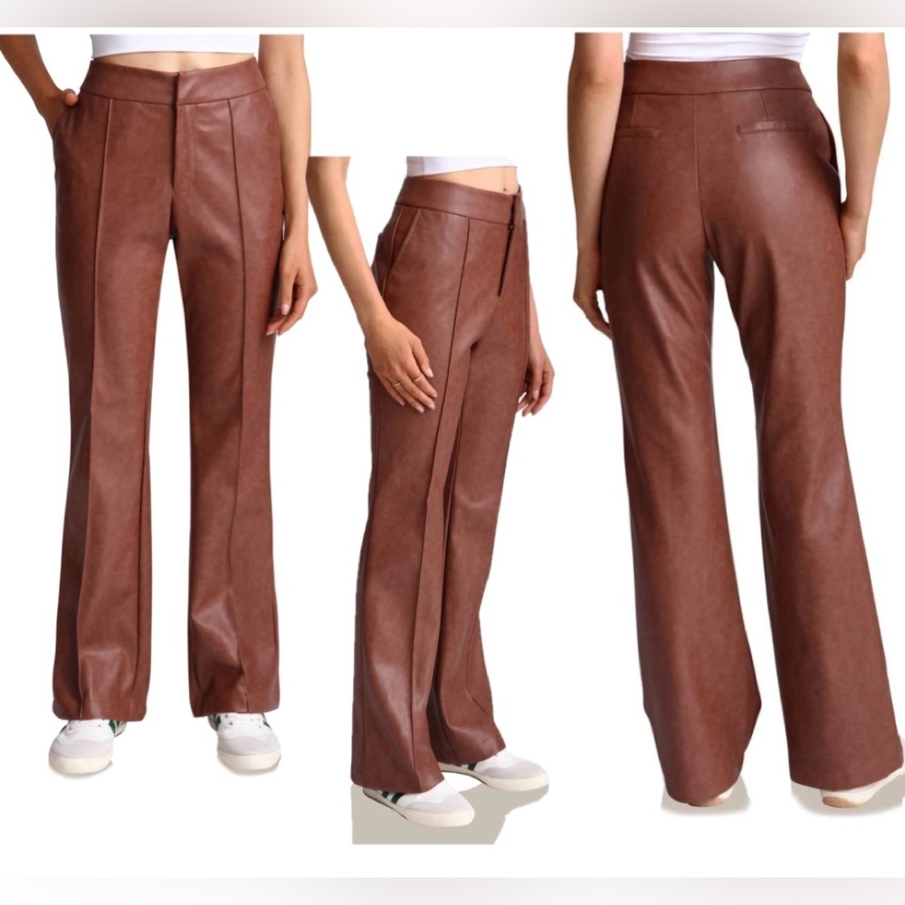 Anthropologie Avec Les Filles Brown Faux Leather Pleather Vegan  Flare Pants 14